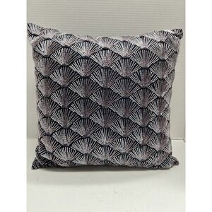 Z Gallerie 16” X 16” Beaded Fan Pillow Navy w/ Pink & Navy Beading EUC